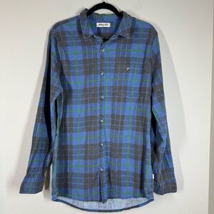 Rolla’s Men’s Plaid Flannel Button Down Shirt Long Sleeve Blue Black Green Large